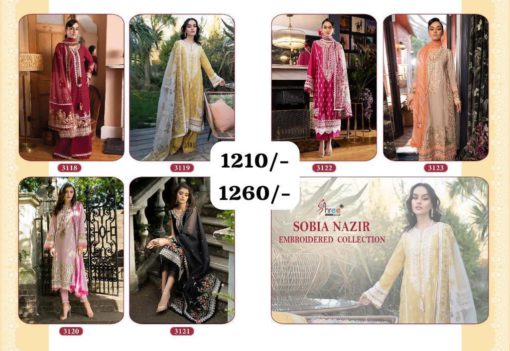 Shree Fabs Sobia Nazir Embroidered Collection Pakistani Lawn Suits 6 Designs Catalog b2btextile.in