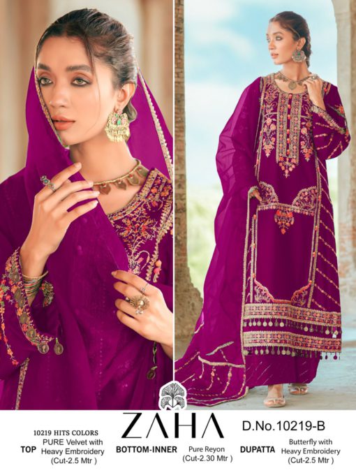 ZAHA Pure Velvet Embroidered Pakistani Suit 10219