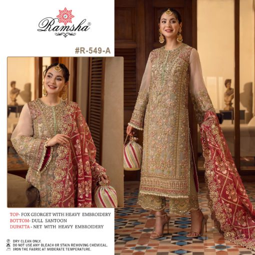 Ramsha Fox Georgette Heavy Embroidery Pakistani Suits R-549